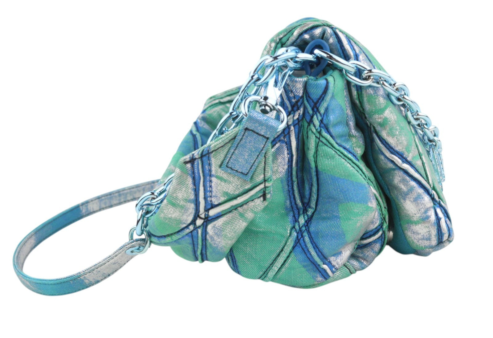 DIESEL Charm-D Shoulder Women Bag OS Blue Shiny Quilted Pop Colour Denim RRP635