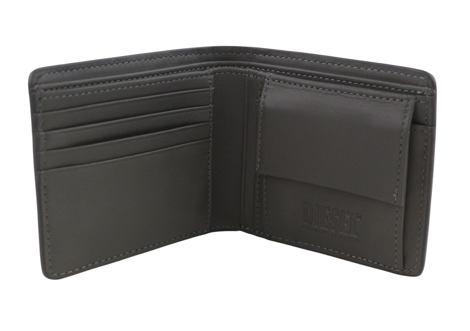 DIESEL PC Monogram BI-Fold Men Wallet OS Black Cow Leather Logo All-Over RRP185