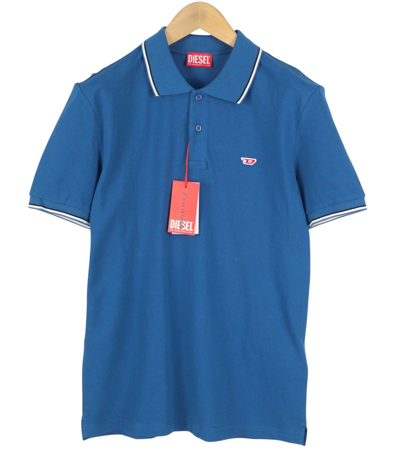 DIESEL T-Smith-D Men Polos M Blue Cotton Half Button Short Sleeve
