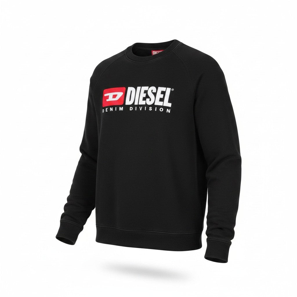DIESEL S-Boxt-Div Men Sweatshirt L Black Crew Neck Long Sleeve Pull On RRP150