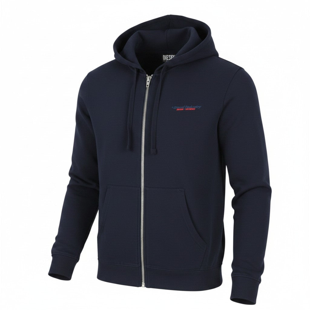 DIESEL S-Ginn-Hood-Zip 250209 Off Men Hoodie L Dark Blue Cotton Full Zip RRP175