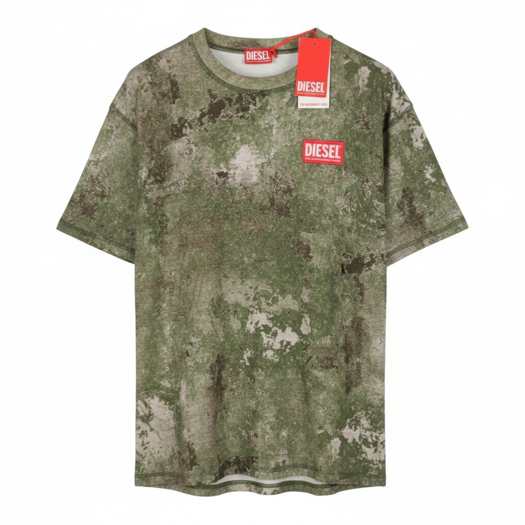 DIESEL T-Boxt-R12 Men T-Shirt M Green Camouflage Crew Neck Short Sleeved