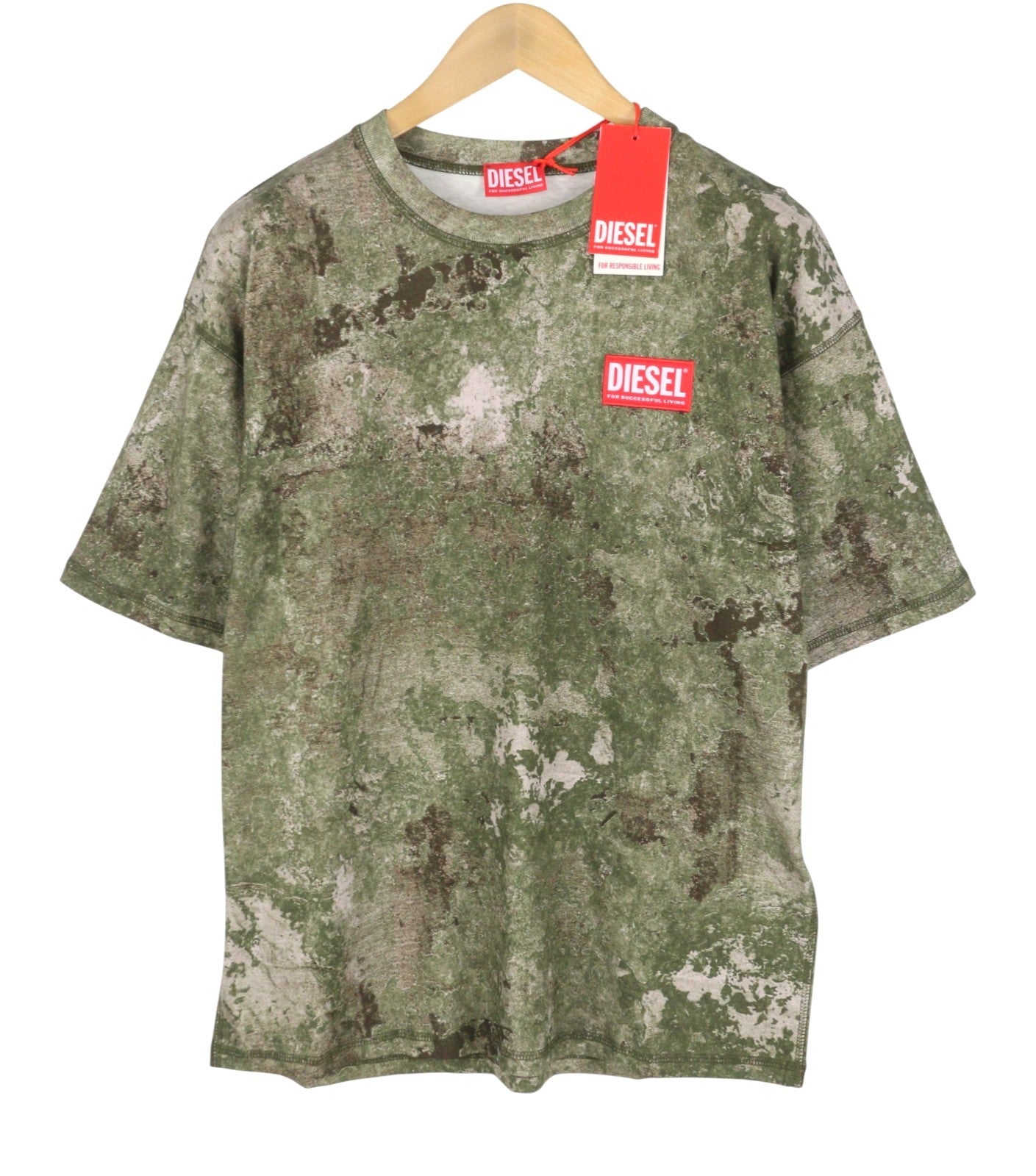 DIESEL T-Boxt-R12 Men T-Shirt M Green Camouflage Crew Neck Short Sleeved