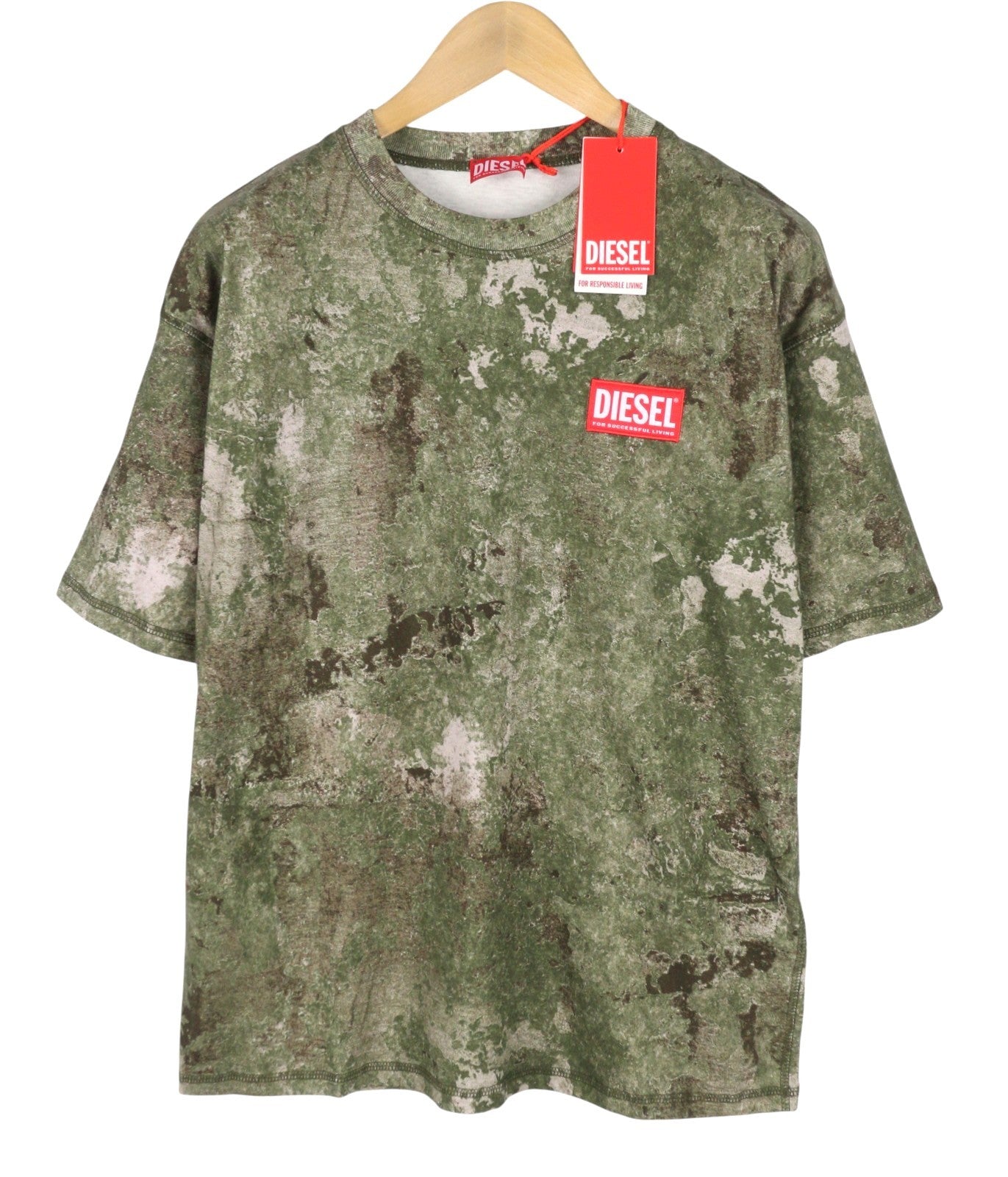 DIESEL T-Boxt-R12 Men T-Shirt M Green Camouflage Crew Collar Short Sleeve