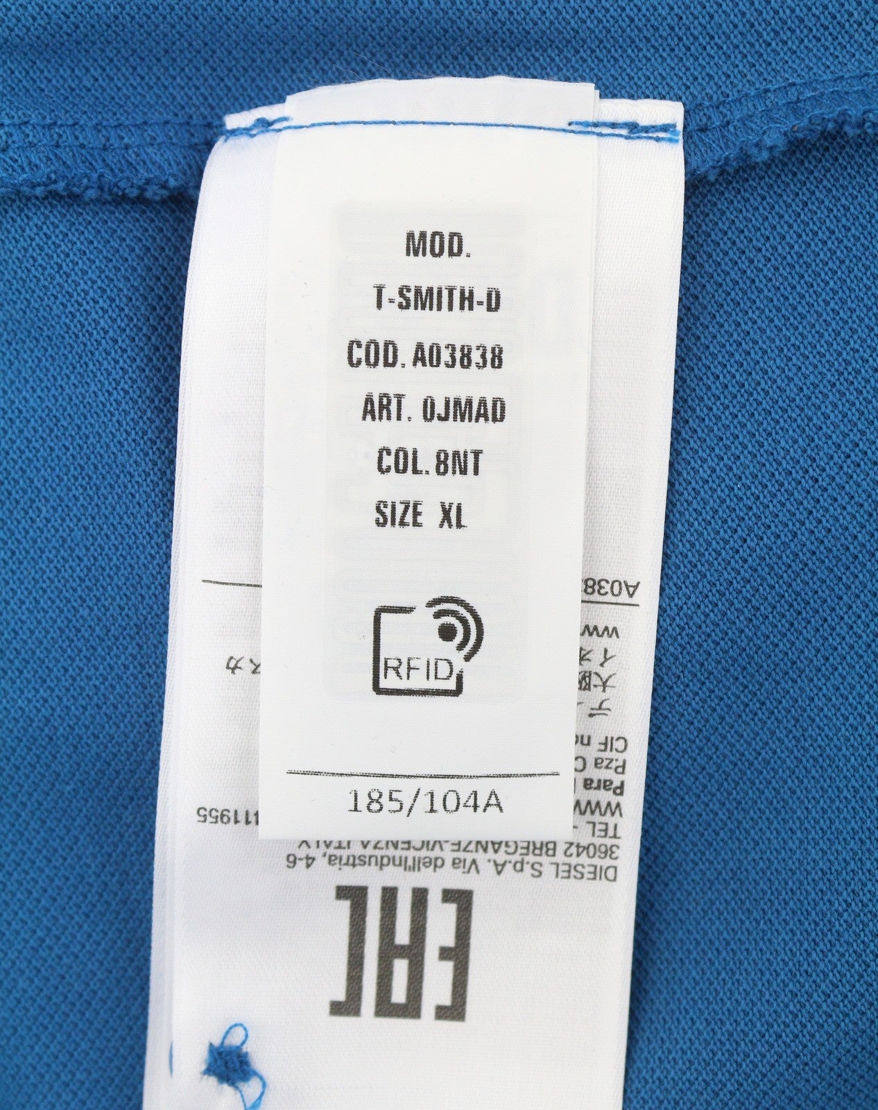 DIESEL T-Smith-D Men Polos XL Blue Cotton Half Button Short Sleeved