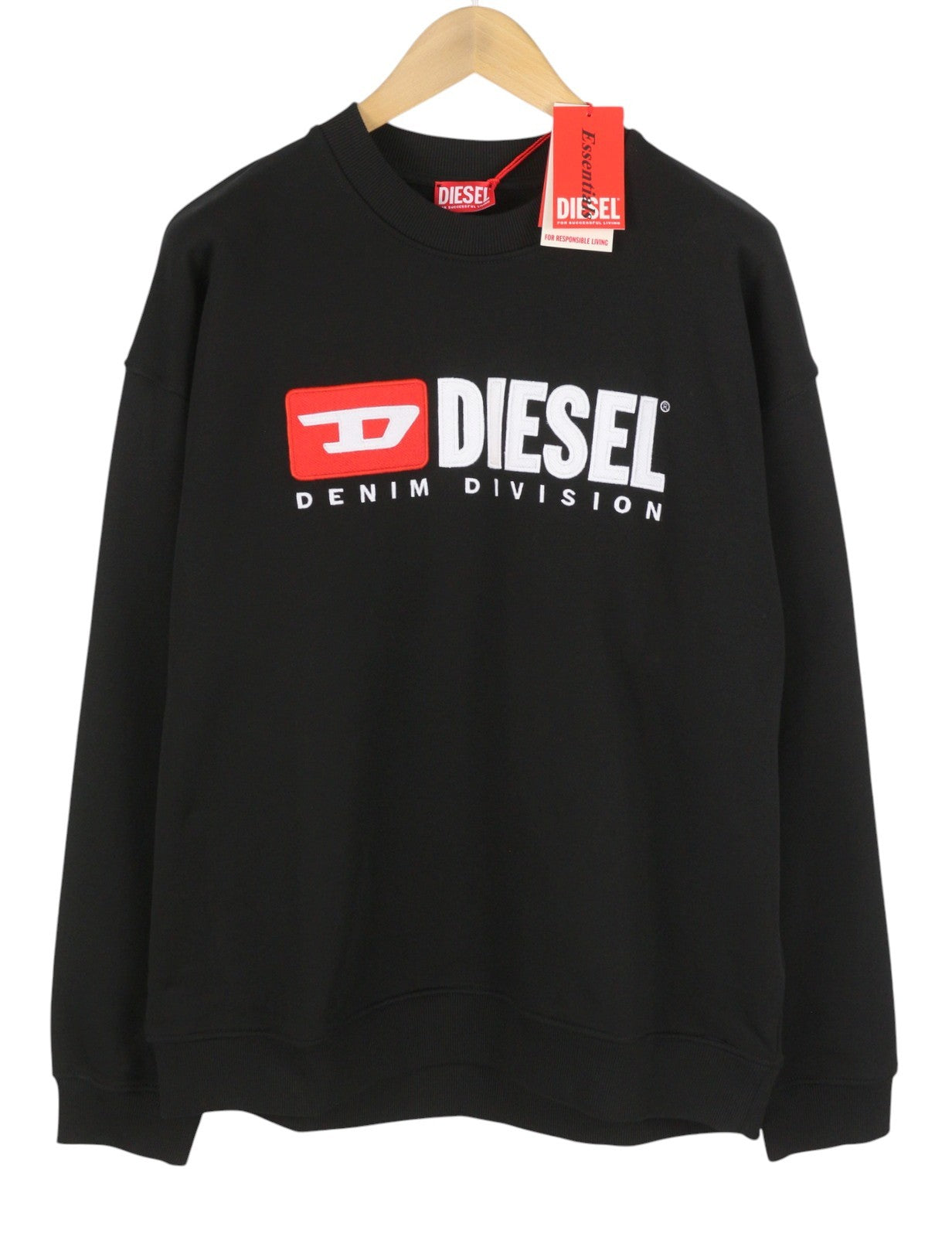 DIESEL S-Boxt-Div Men Sweatshirt XL Black Crew Neck Long Sleeve Pull On RRP150