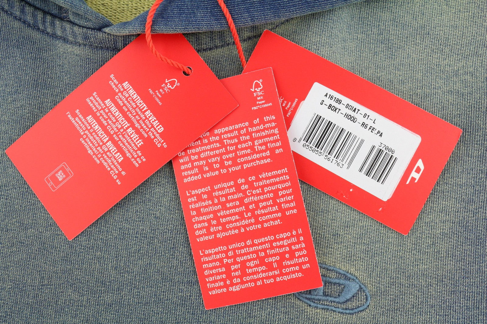 DIESEL S-Boxt-Hood-R6 Men Hoodie L Blue Faded Kangaroo Pocket Pull On RRP250