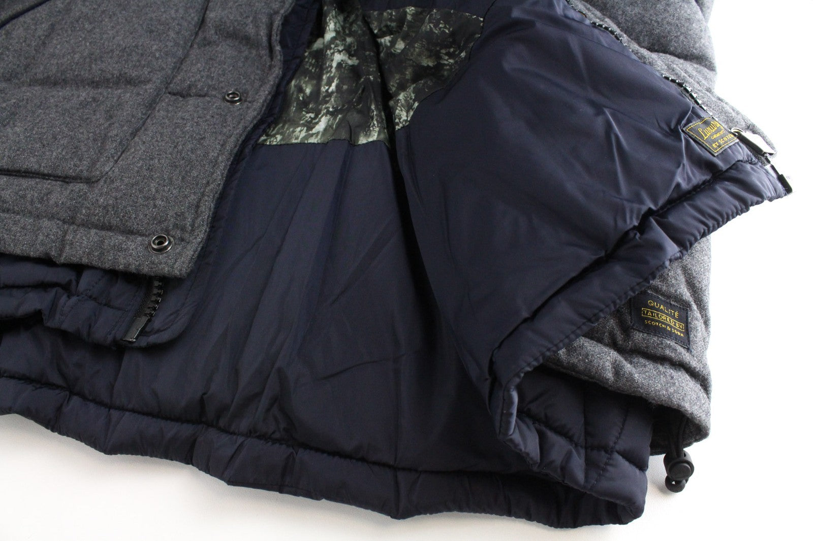 SCOTCH & SODA Men Jacket XL Mid Grey Melange Puffer Hooded Wool Blend Quilted