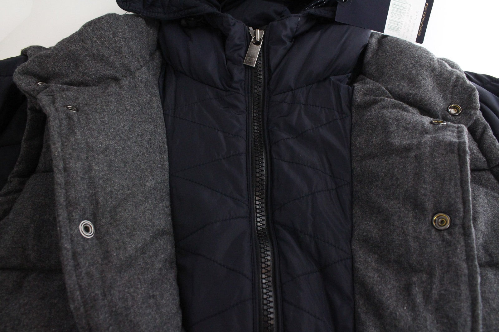 SCOTCH & SODA Men Jacket XL Mid Grey Melange Puffer Hooded Wool Blend Quilted