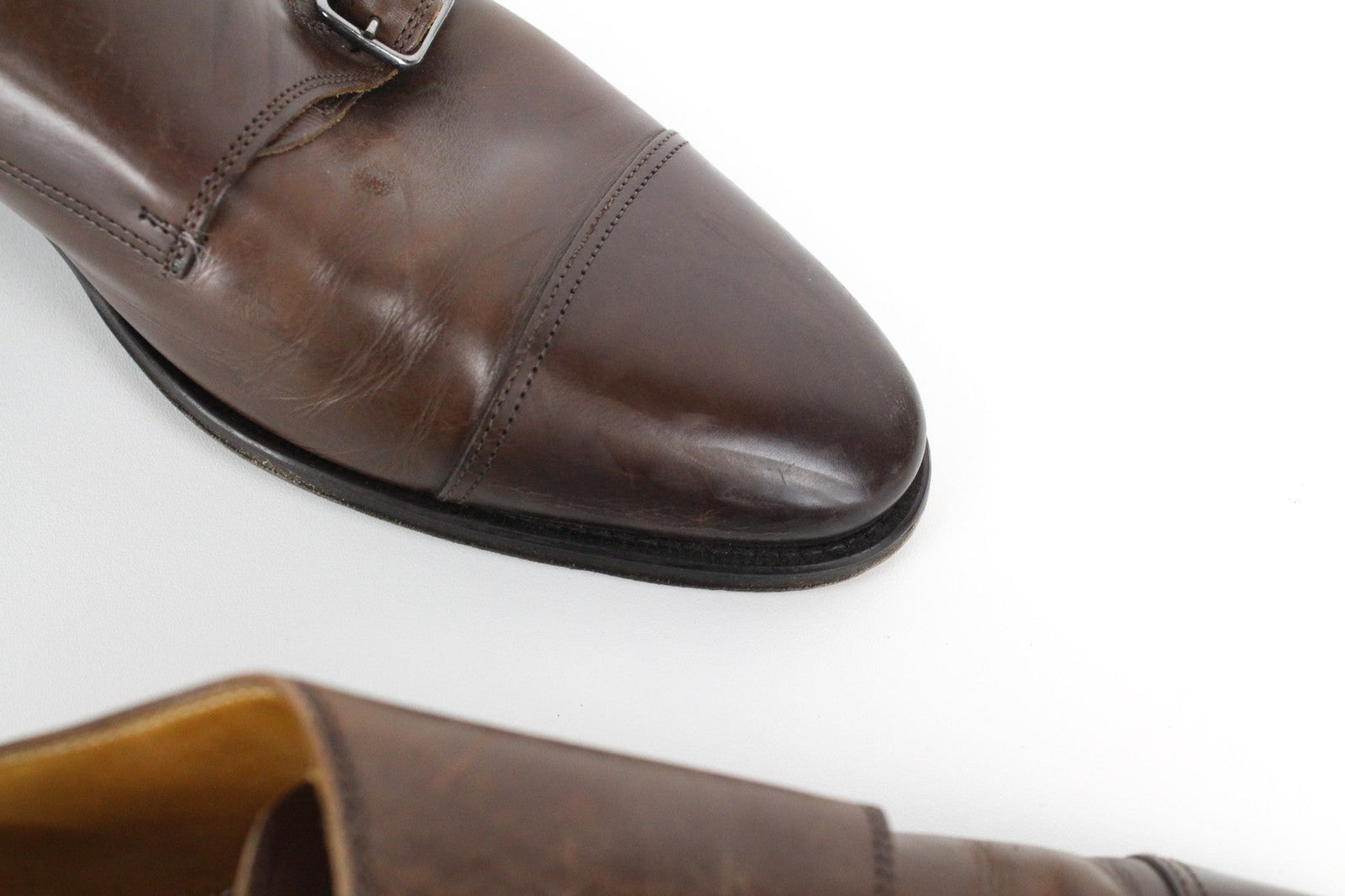 SUITSUPPLY Men Formal Shoes EU42.5 Mid Brown Leather Double Monk Strap Classic
