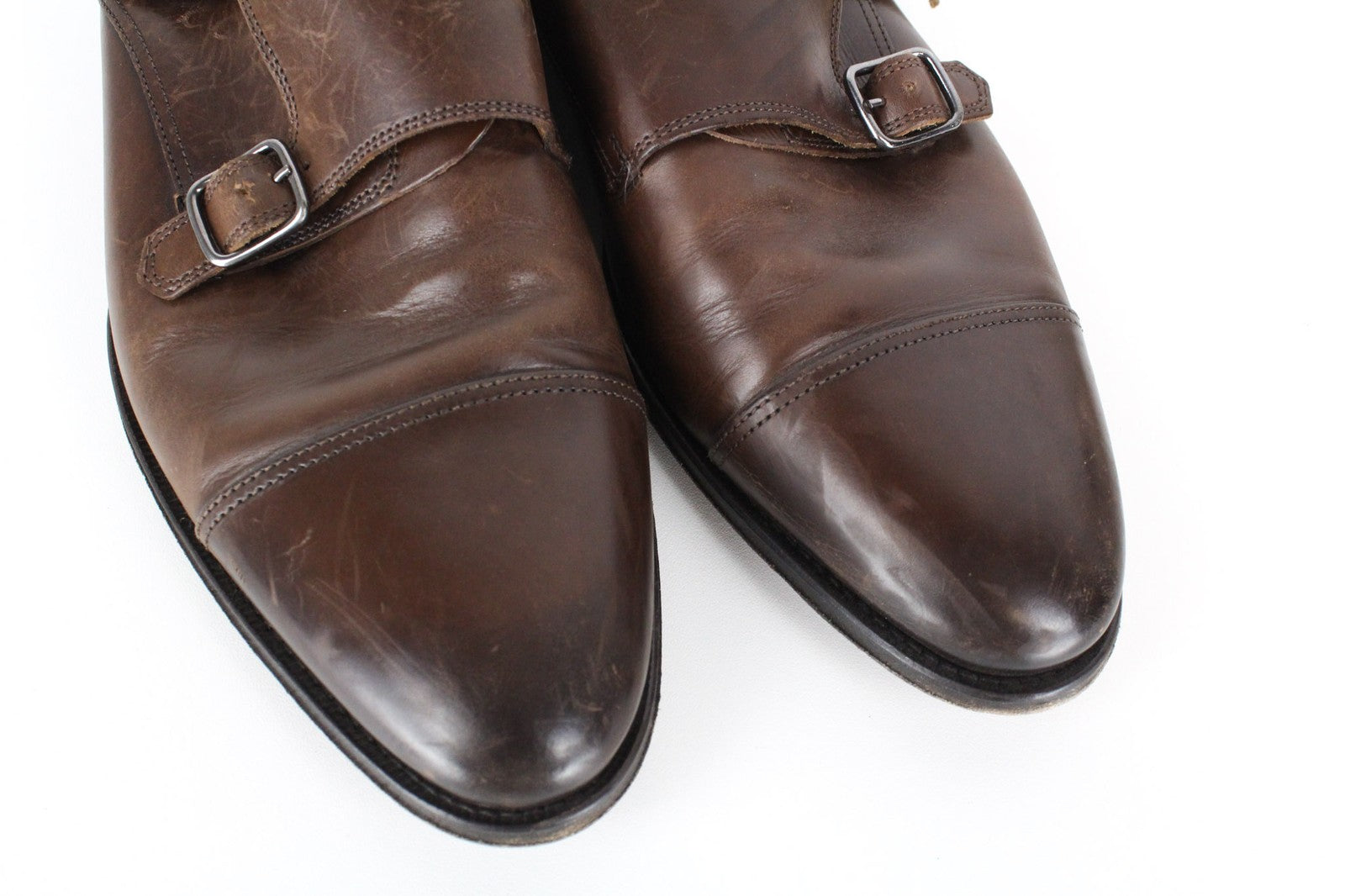 SUITSUPPLY Men Formal Shoes EU42.5 Mid Brown Leather Double Monk Strap Classic