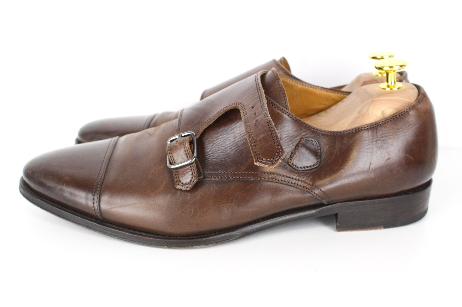 SUITSUPPLY Men Formal Shoes EU42.5 Mid Brown Leather Double Monk Strap Classic