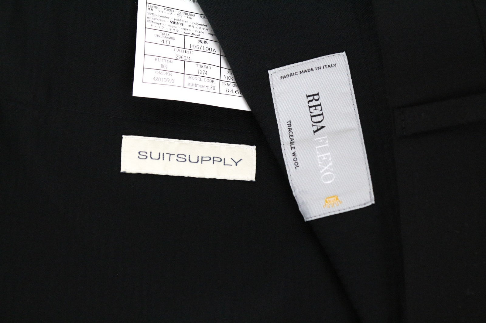 SUITSUPPLY Brescia Men Trousers UK40R Black Wool Stretch Pleated Front Classic