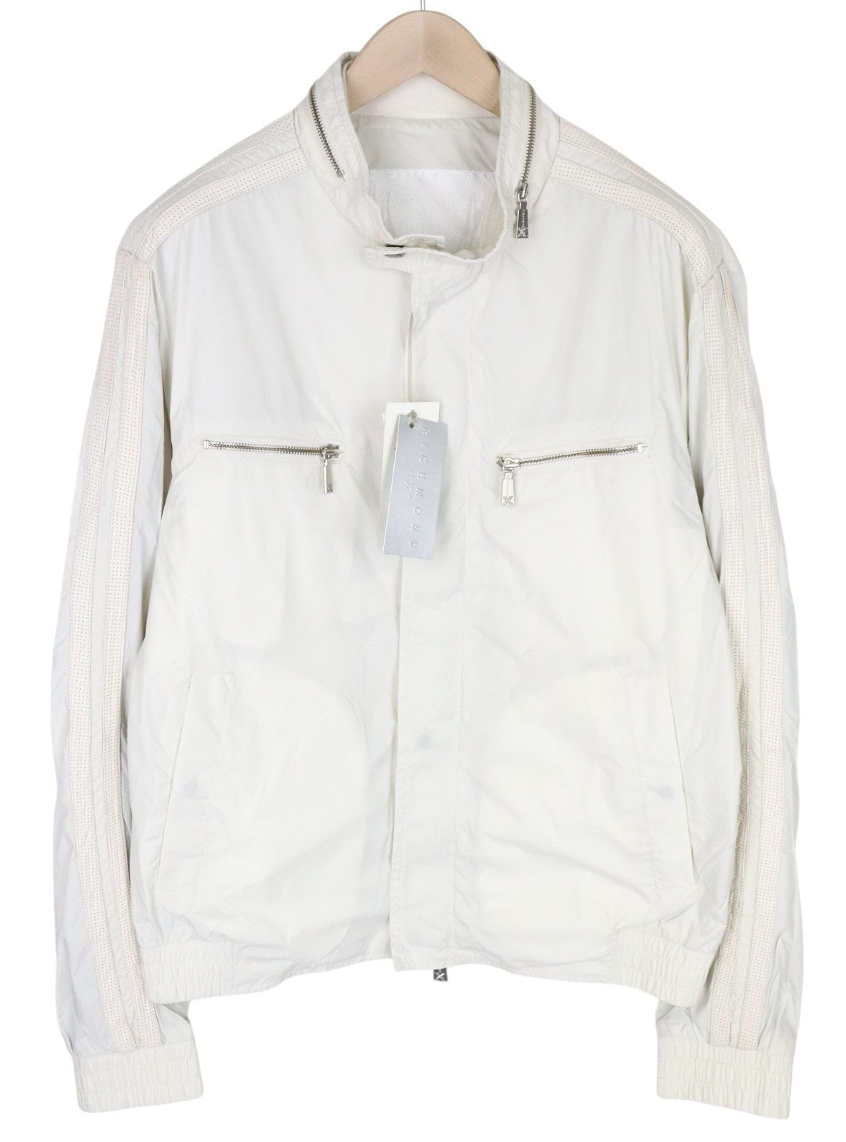 RICHMOND Men Jacket 56 XL Off-White Lightweight Multi Pocket Zipped Casual
