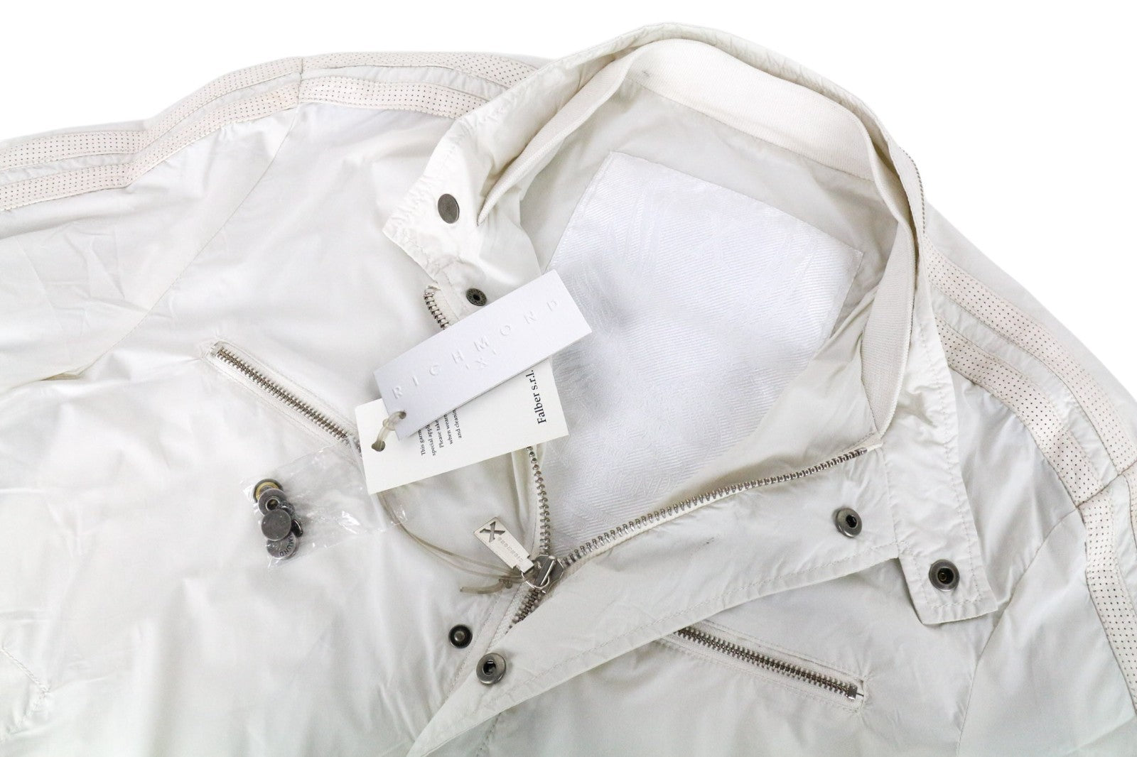 RICHMOND Men Jacket 56 XL Off-White Lightweight Multi Pocket Zipped Casual