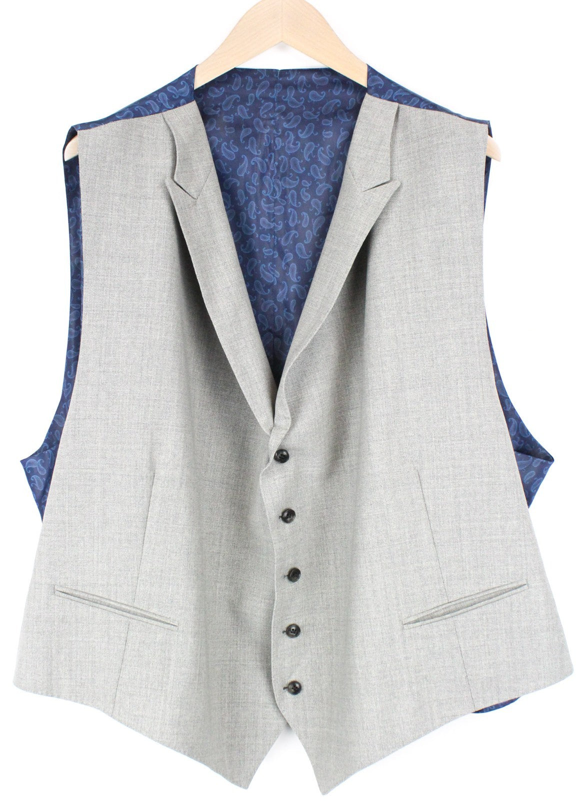 SUITSUPPLY Ferrara Men Waistcoat UK60R Grey Melange Slim Pure Wool Peak Lapel