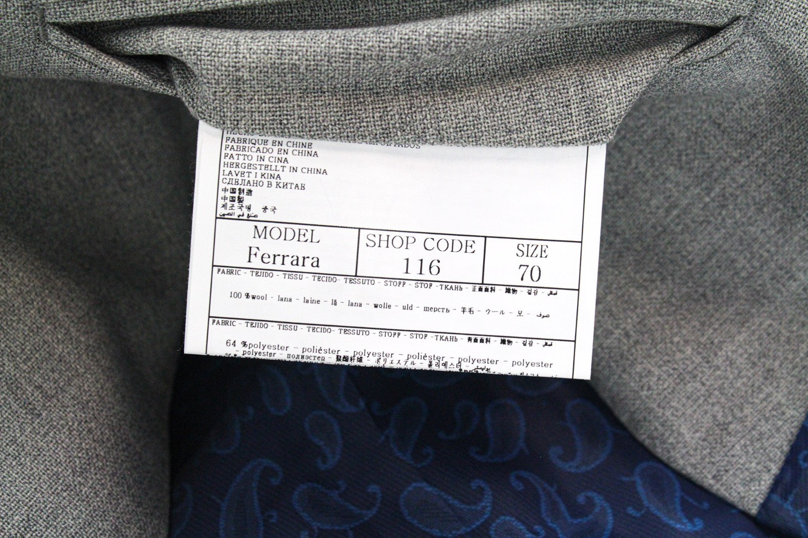 SUITSUPPLY Ferrara Men Waistcoat UK60R Grey Melange Slim Pure Wool Peak Lapel
