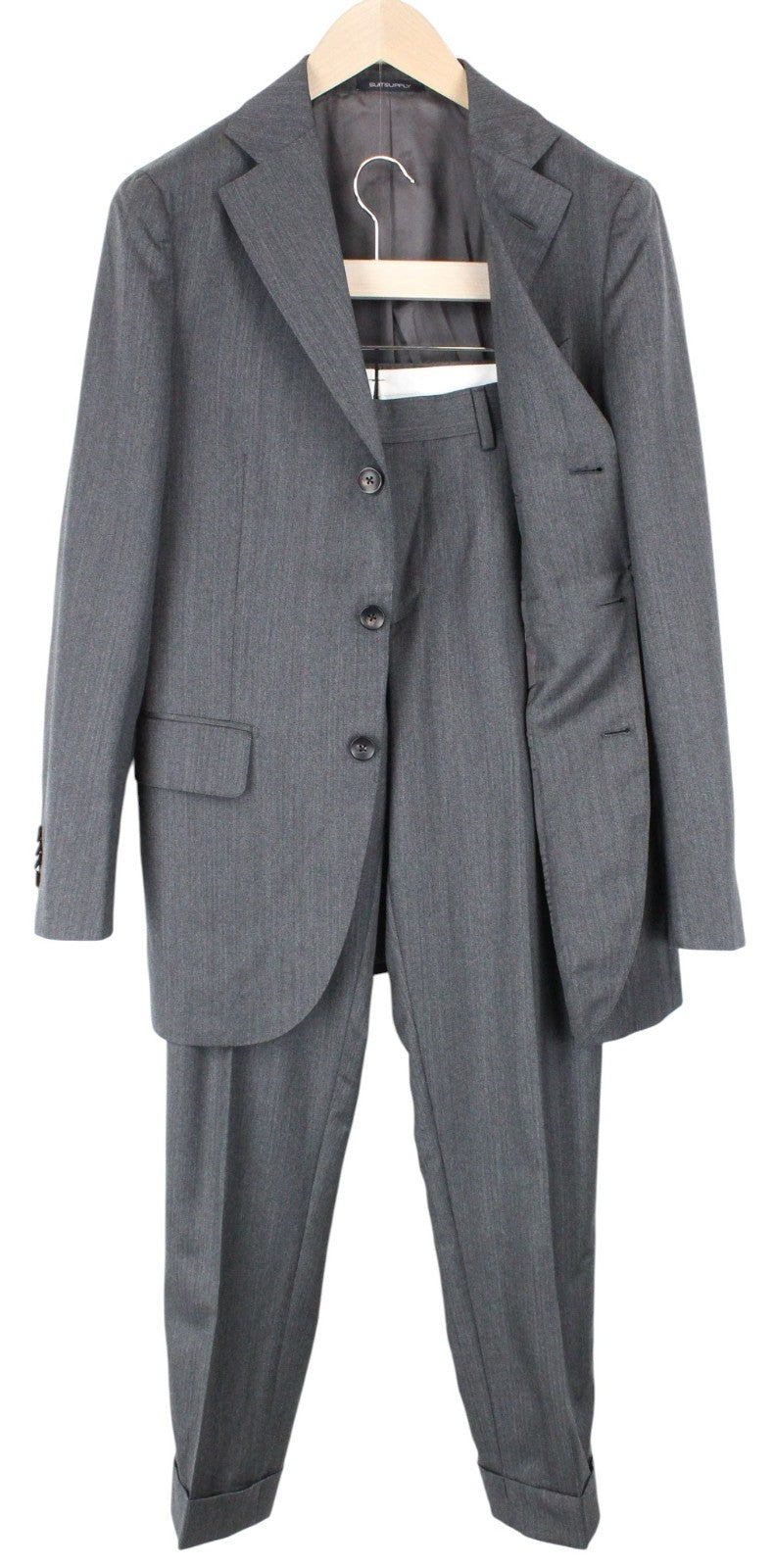SUITSUPPLY La Spalla Men Suit UK36R Herringbone Grey 2-Piece Slim Wool S130s