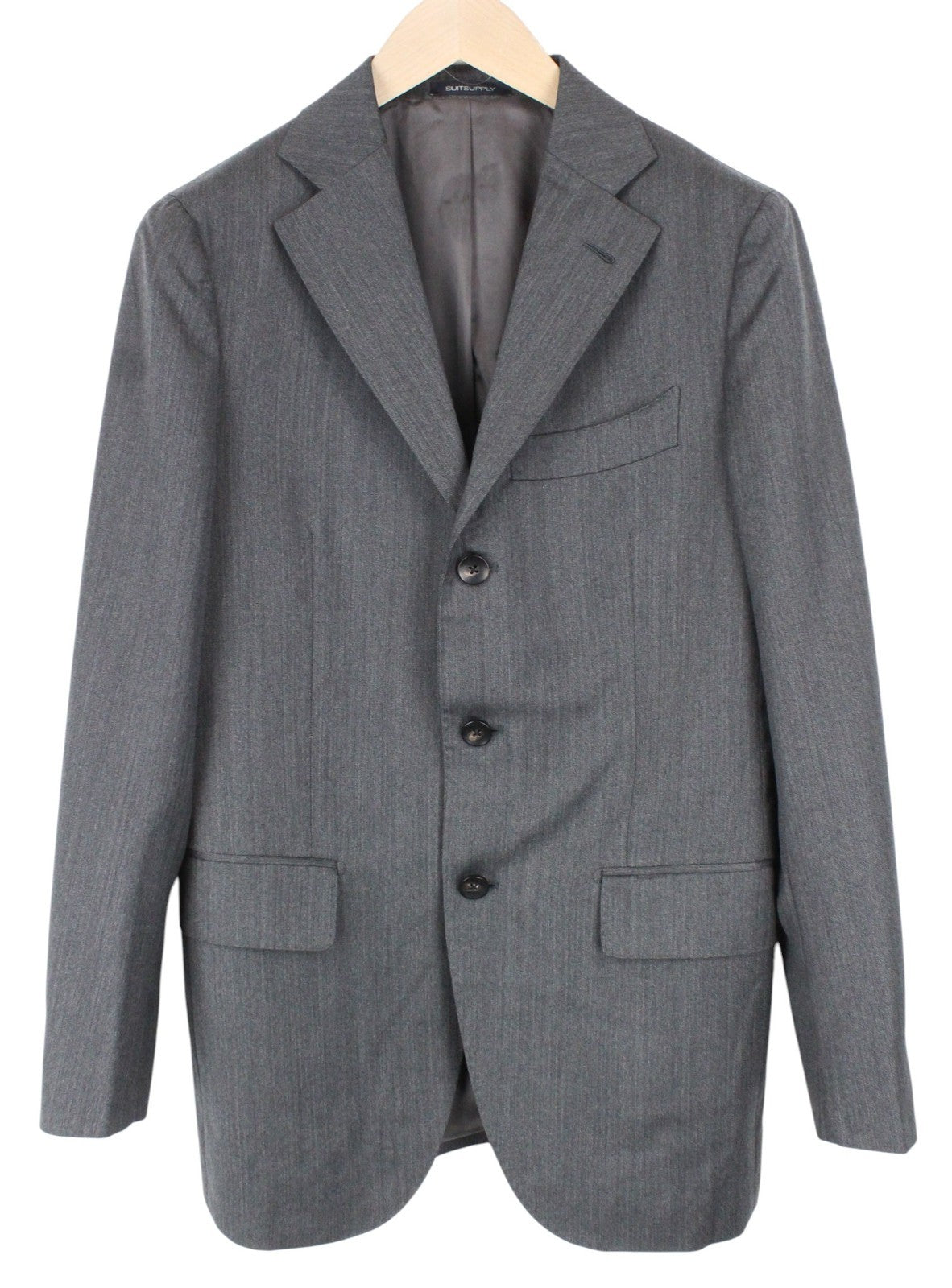 SUITSUPPLY La Spalla Men Suit UK36R Herringbone Grey 2-Piece Slim Wool S130s