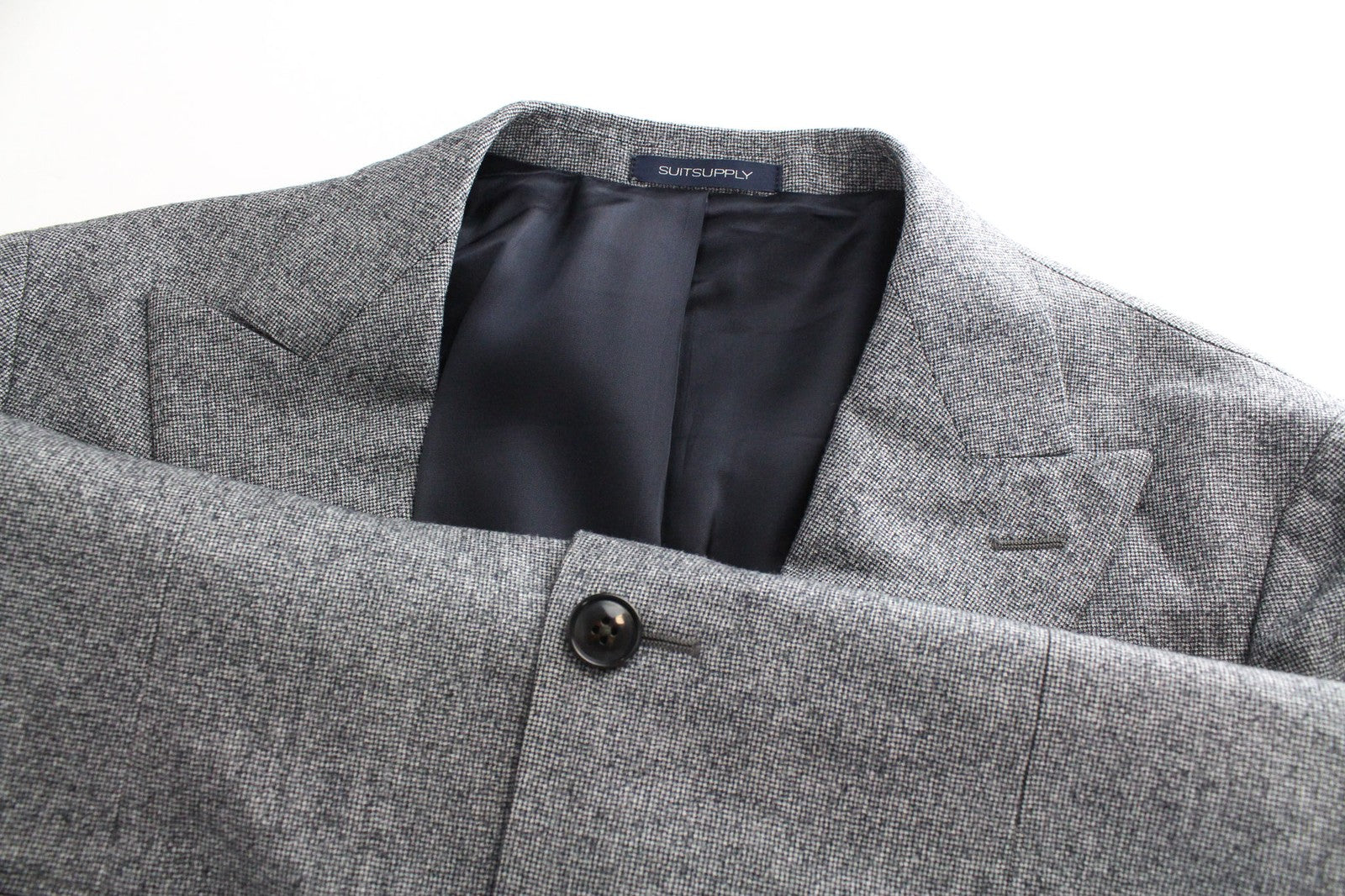 SUITSUPPLY Havana Peak Jetted Men Suit UK40L Houndstooth Grey 2Pc Wool S120