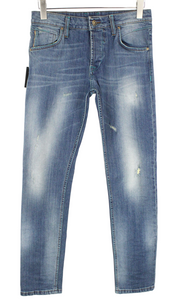 TAKESHY KUROSAWA TK 75 Men Jeans W34 Blue Stretch Buttoned Distressed Slim