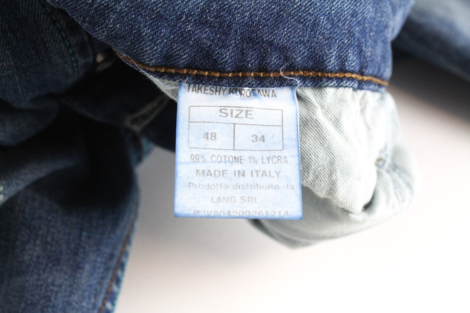 TAKESHY KUROSAWA TK 75 Men Jeans W34 Blue Stretch Buttoned Distressed Slim