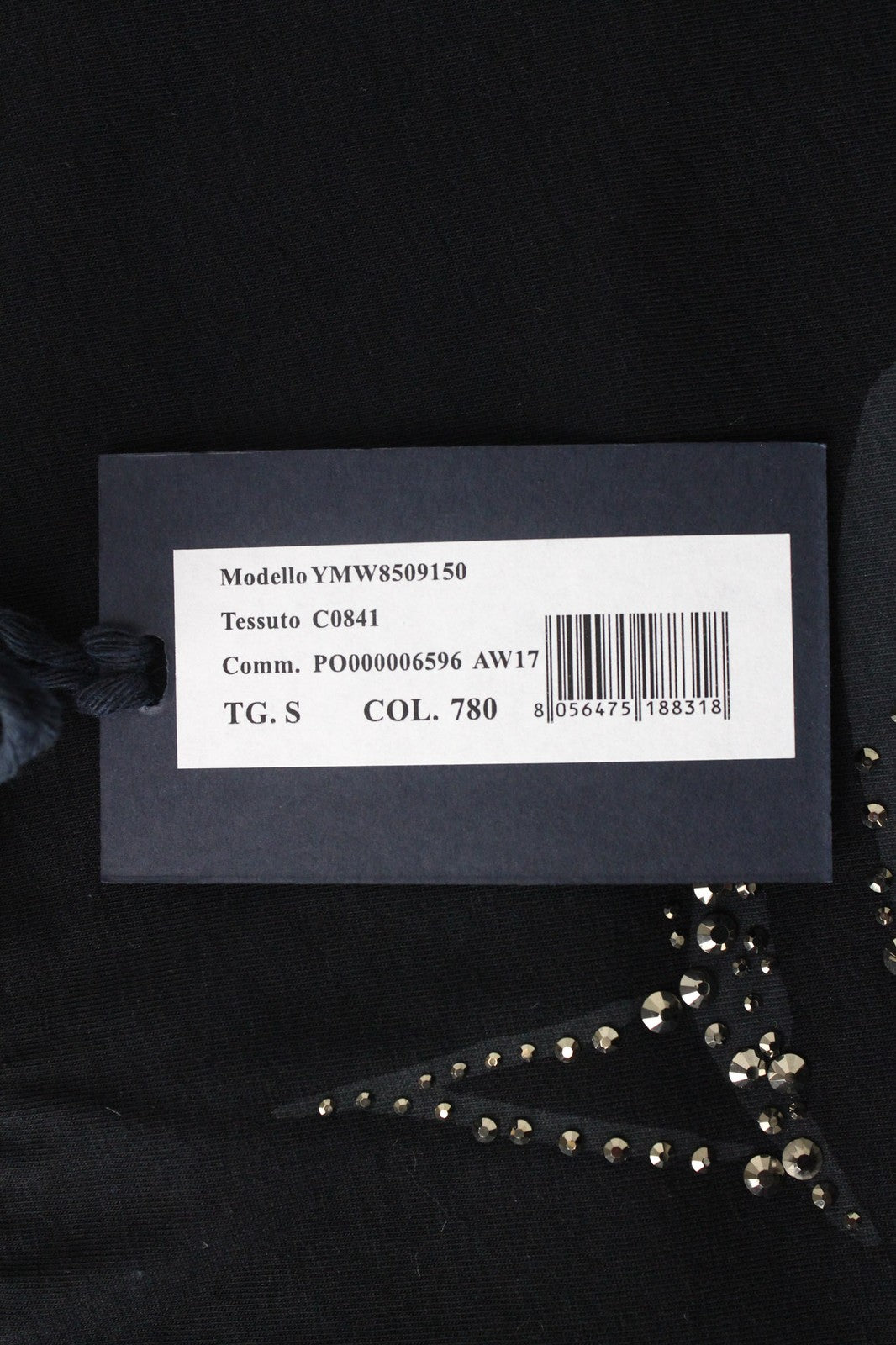 MARINA YACHTING Women T-Shirt S Black Pullover Crew Neck Rhinestones