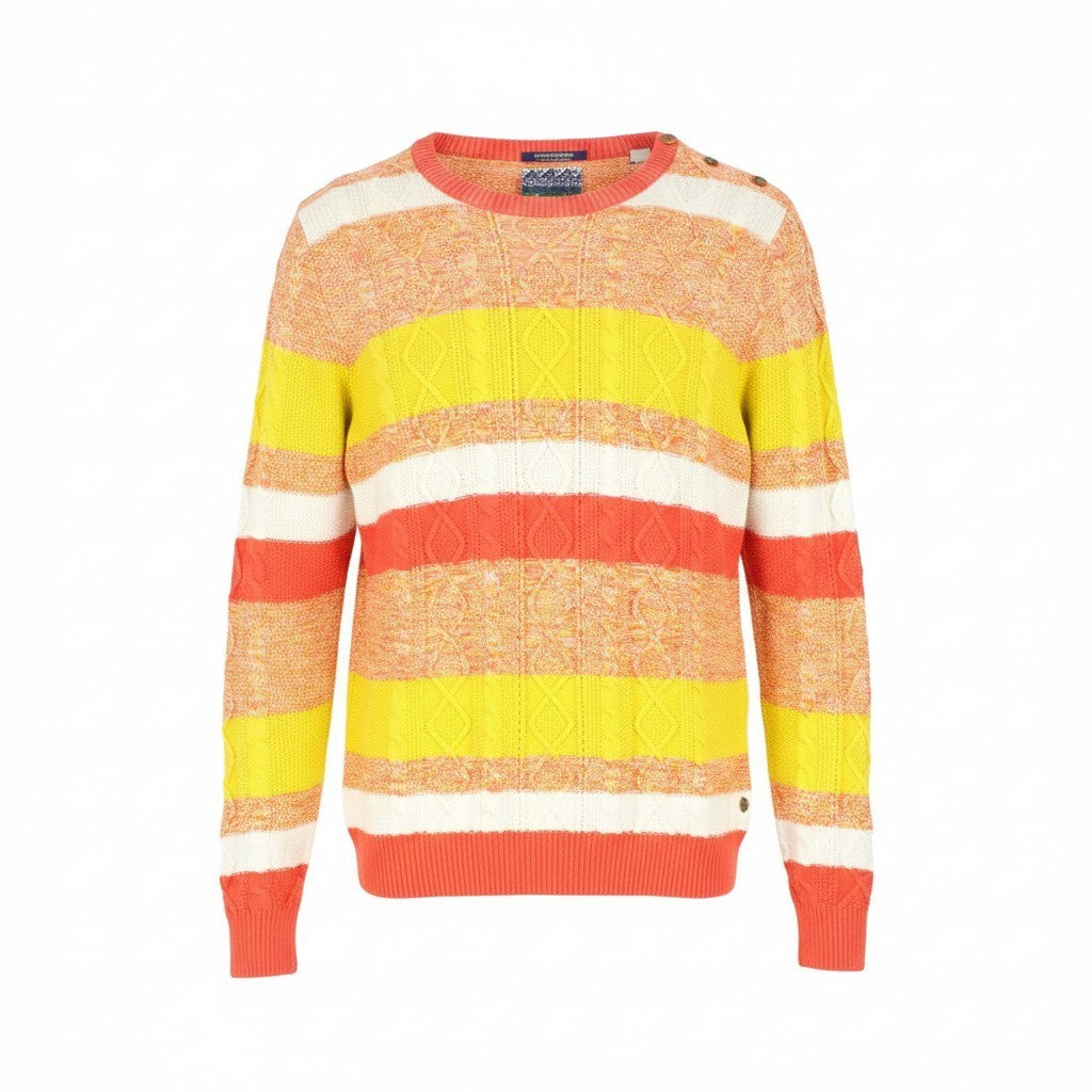SCOTCH & SODA Men Jumper L Orange Striped Cable-Knit Crew Neck Sweater Cotton