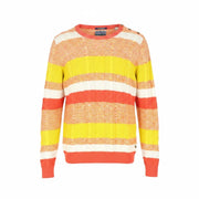 SCOTCH & SODA Men Jumper L Orange Striped Cable-Knit Crew Neck Sweater Cotton