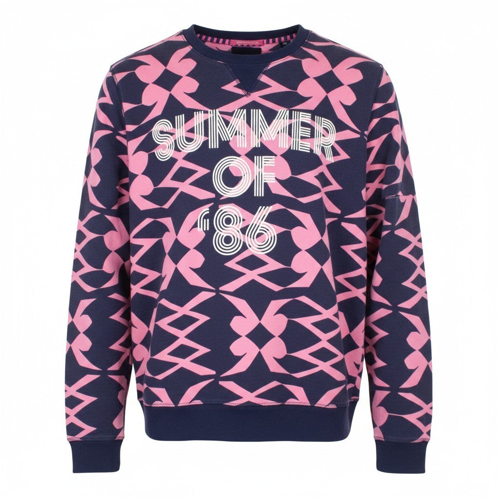 SCOTCH & SODA Men Sweatshirt L Pink Graphic Cotton Jersey Crew Neck Fleece