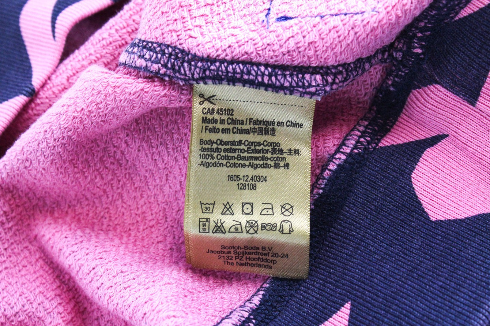 SCOTCH & SODA Men Sweatshirt L Pink Graphic Cotton Jersey Crew Neck Fleece