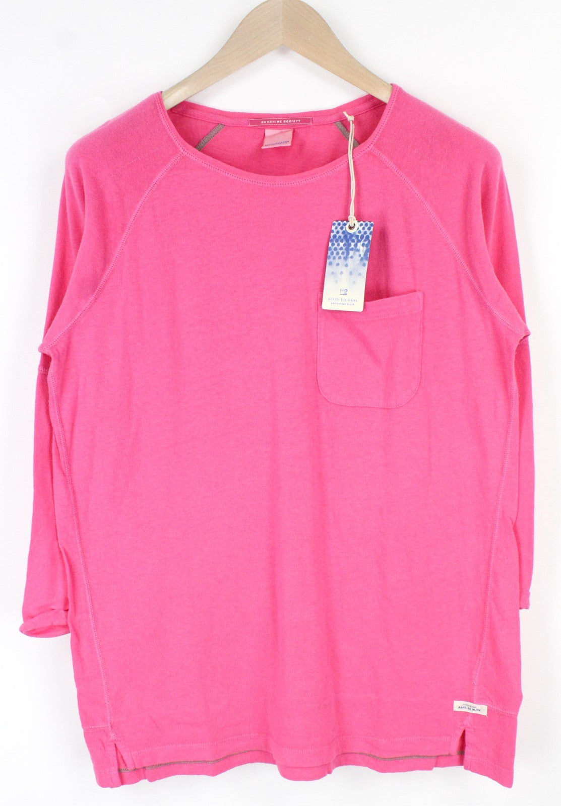 SCOTCH & SODA Men T-Shirt S Fuchsia Pink Jersey Round Neck Classic Pull On