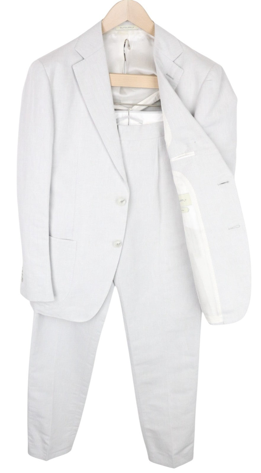 SUITSUPPLY Havana Patch Men Suit UK40S Grey 2-Piece Melange Slim Linen Cotton