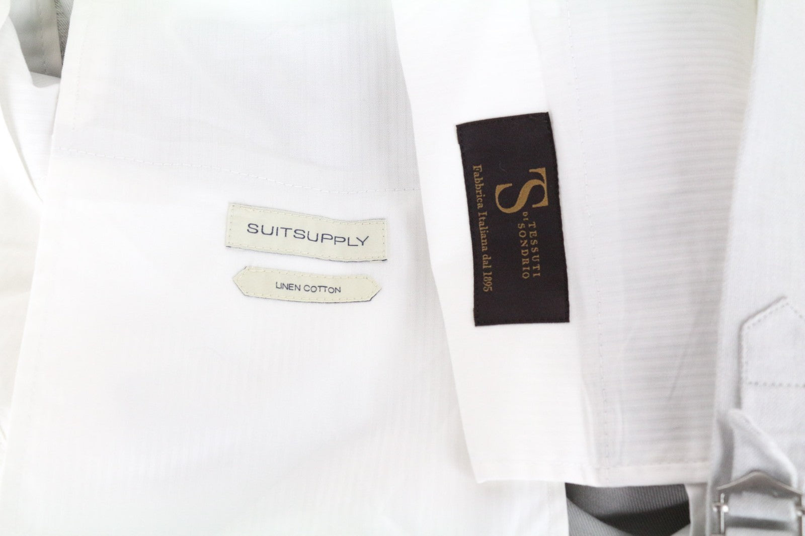 SUITSUPPLY Havana Patch Men Suit UK40S Grey 2-Piece Melange Slim Linen Cotton