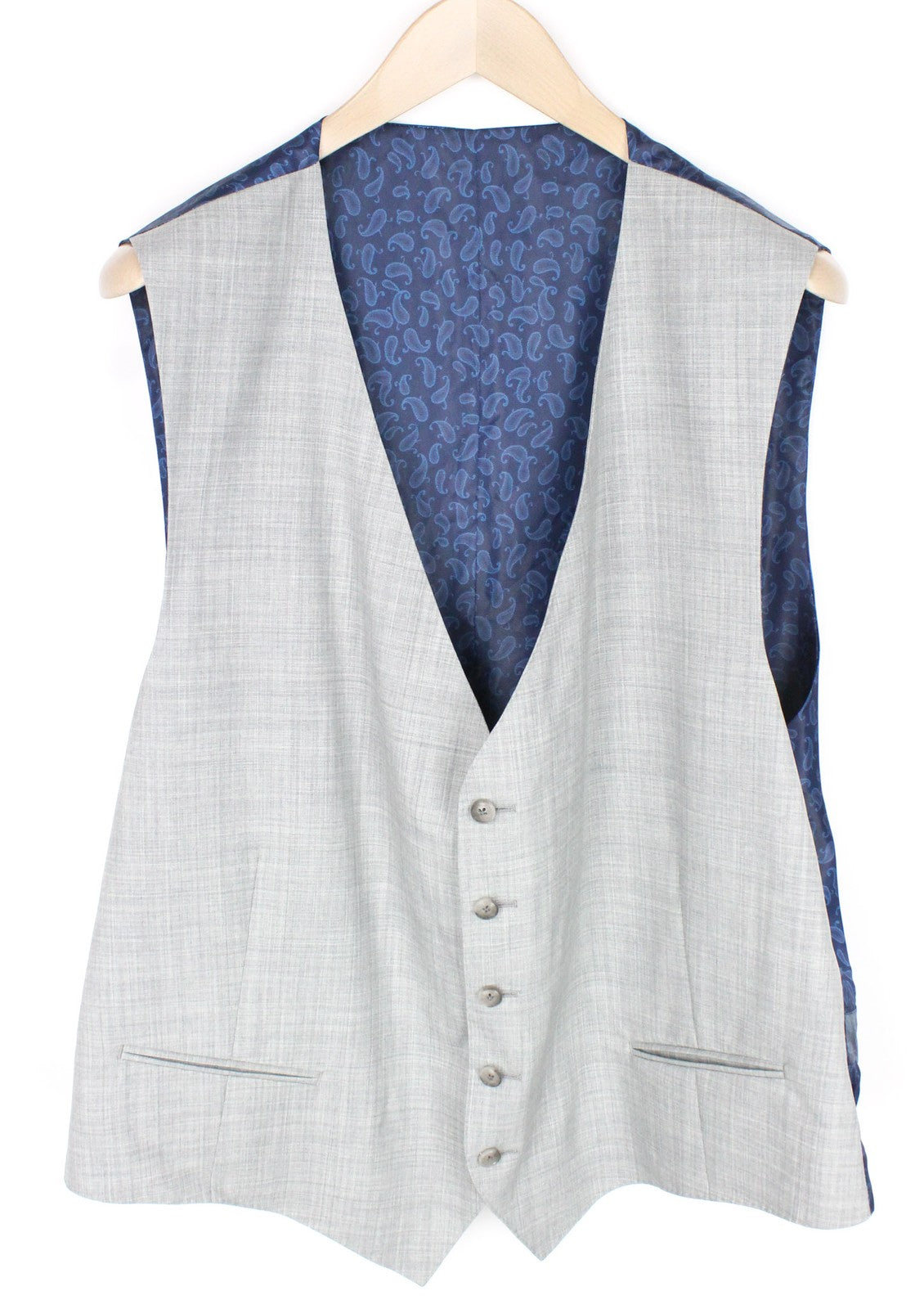 SUITSUPPLY Ferrara Men Waistcoat UK56R Light Grey Melange Slim Pure Wool V-Neck