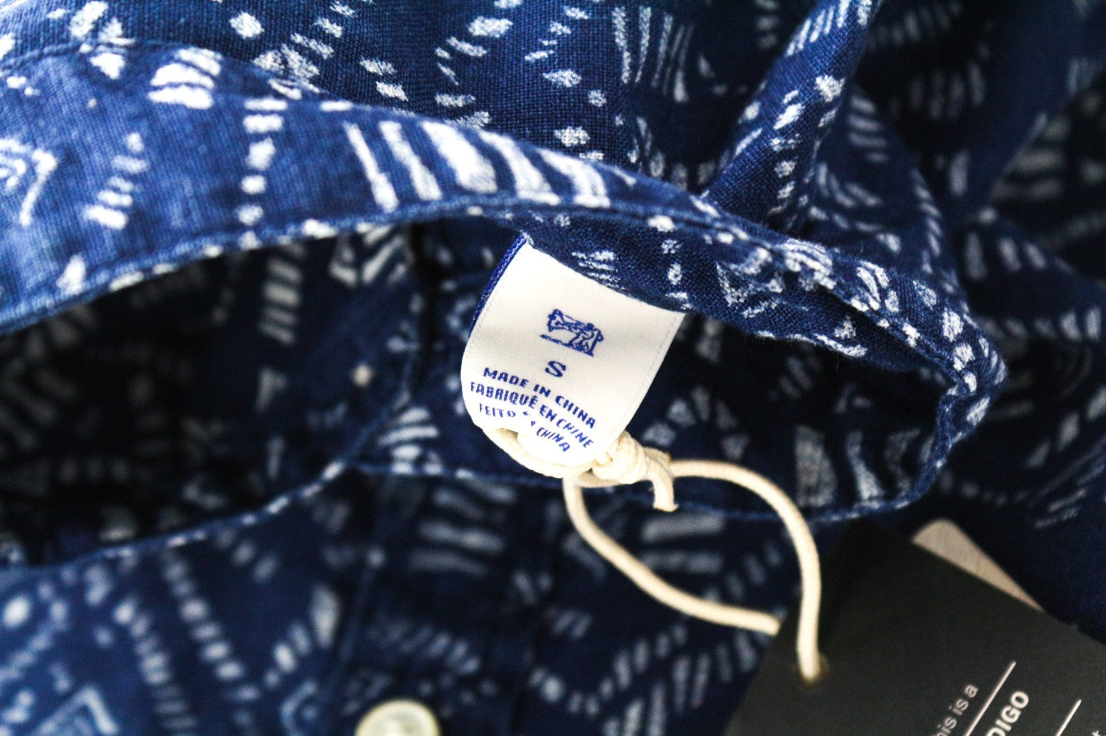 SCOTCH & SODA Men Shirt S Denim Blue Graphic Print Abstract Henley Cotton Linen