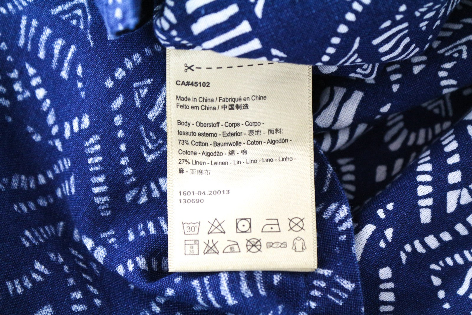 SCOTCH & SODA Men Shirt S Denim Blue Graphic Print Abstract Henley Cotton Linen