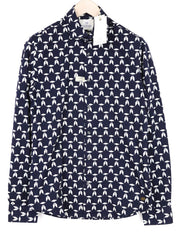 SCOTCH & SODA Men Shirt M Marine Blue Geometric Print Cotton Blend Stretch Slim
