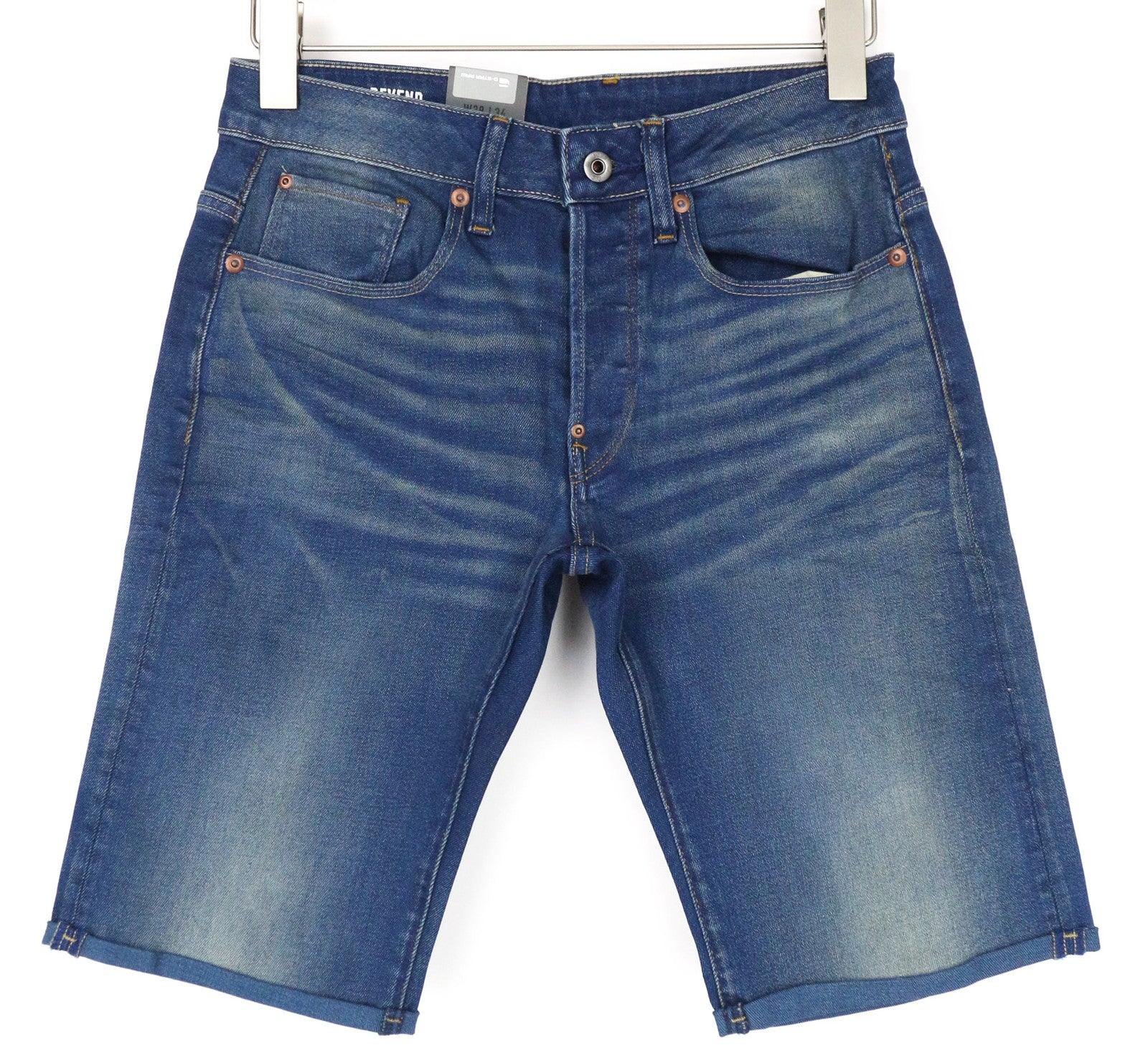 G-STAR Revend Men Shorts W28/L34 Blue Skinny Button-Fly Faded Cotton Stretch