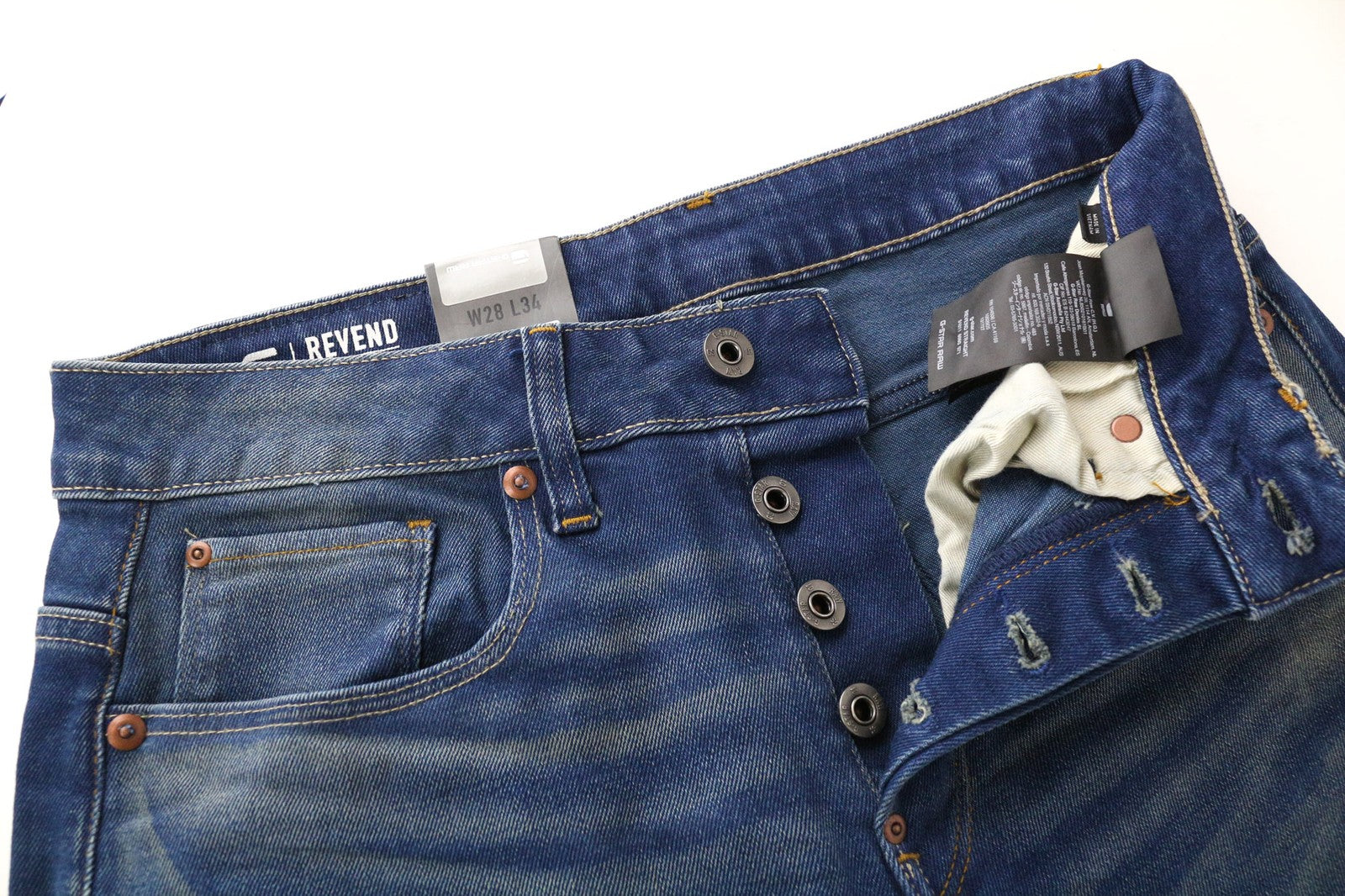 G-STAR Revend Men Shorts W28/L34 Blue Skinny Button-Fly Faded Cotton Stretch