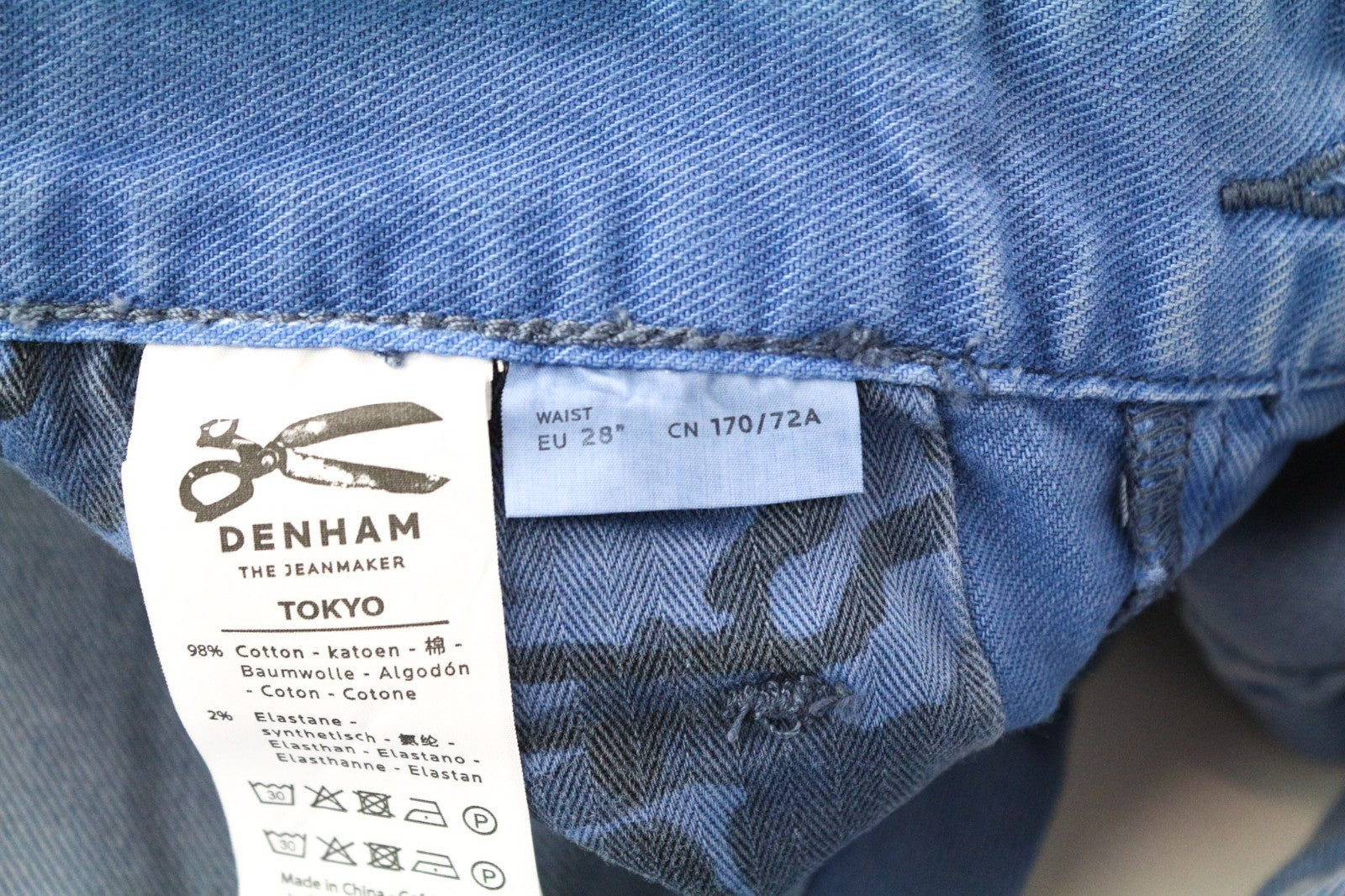 DENHAM Tokyo Men Trousers W28/L32 Light Blue Slim Carrot Chino Painted Stretch