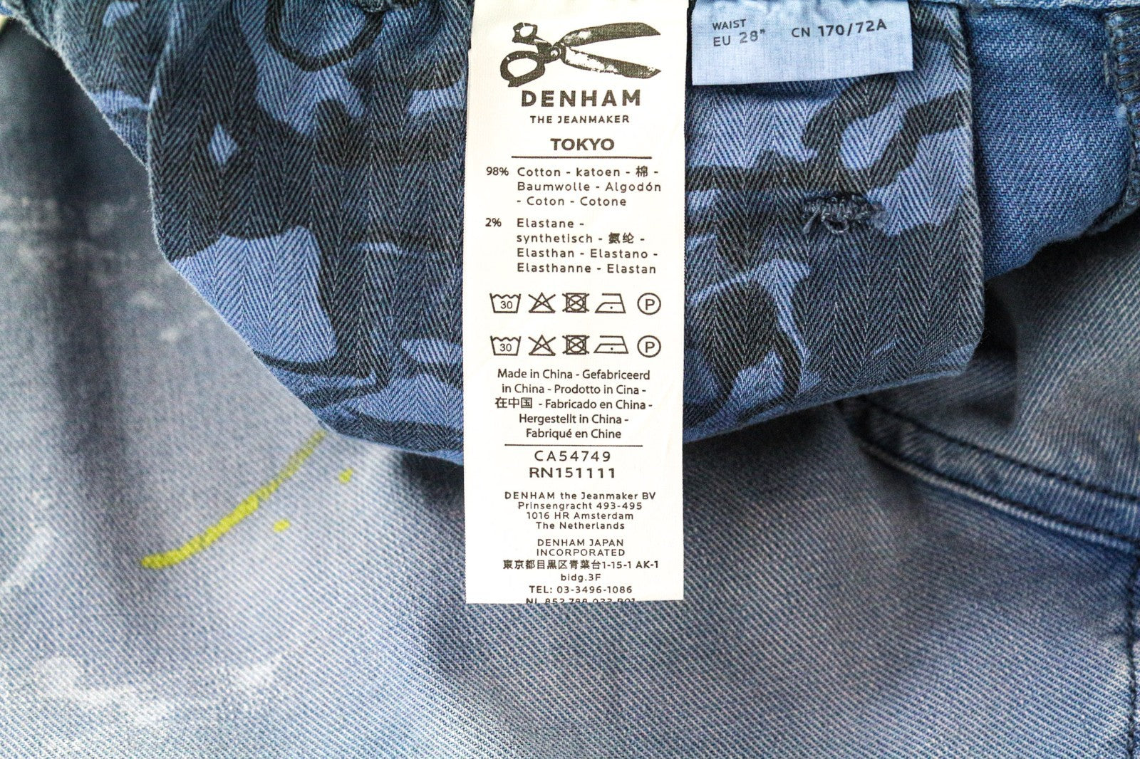 DENHAM Tokyo Men Trousers W28/L32 Light Blue Slim Carrot Chino Painted Stretch