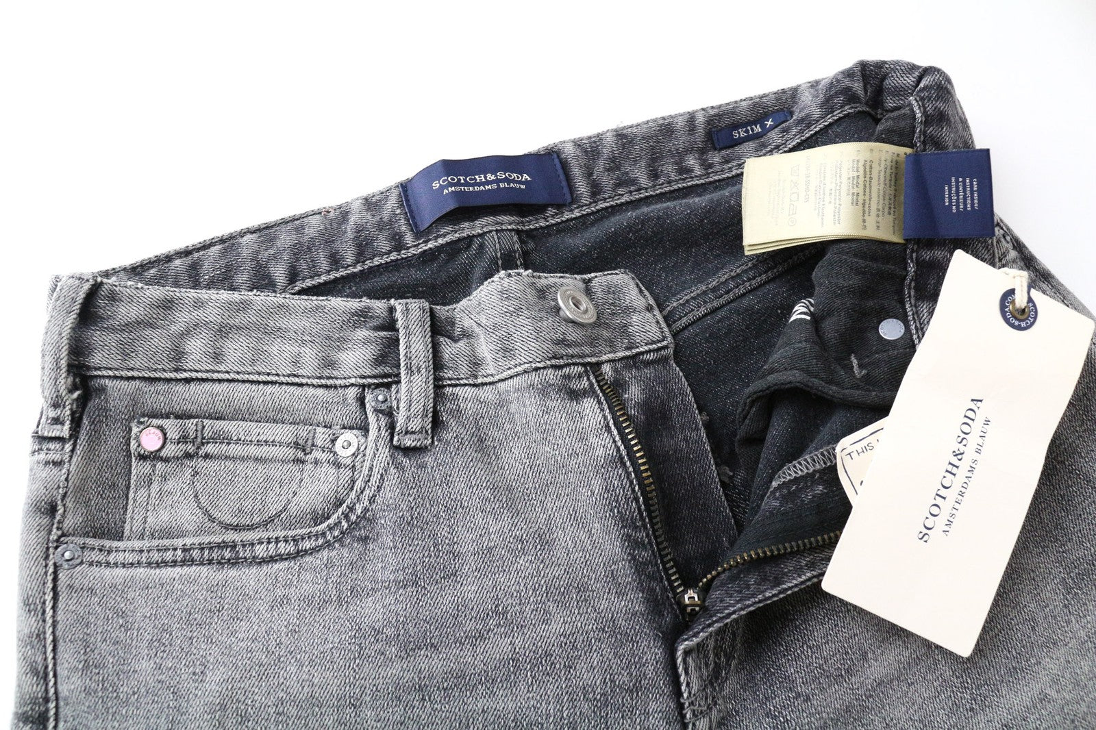 SCOTCH & SODA Skim X Men Jeans W28/L32 Grey Skinny Fit Ripped Cotton Stretch