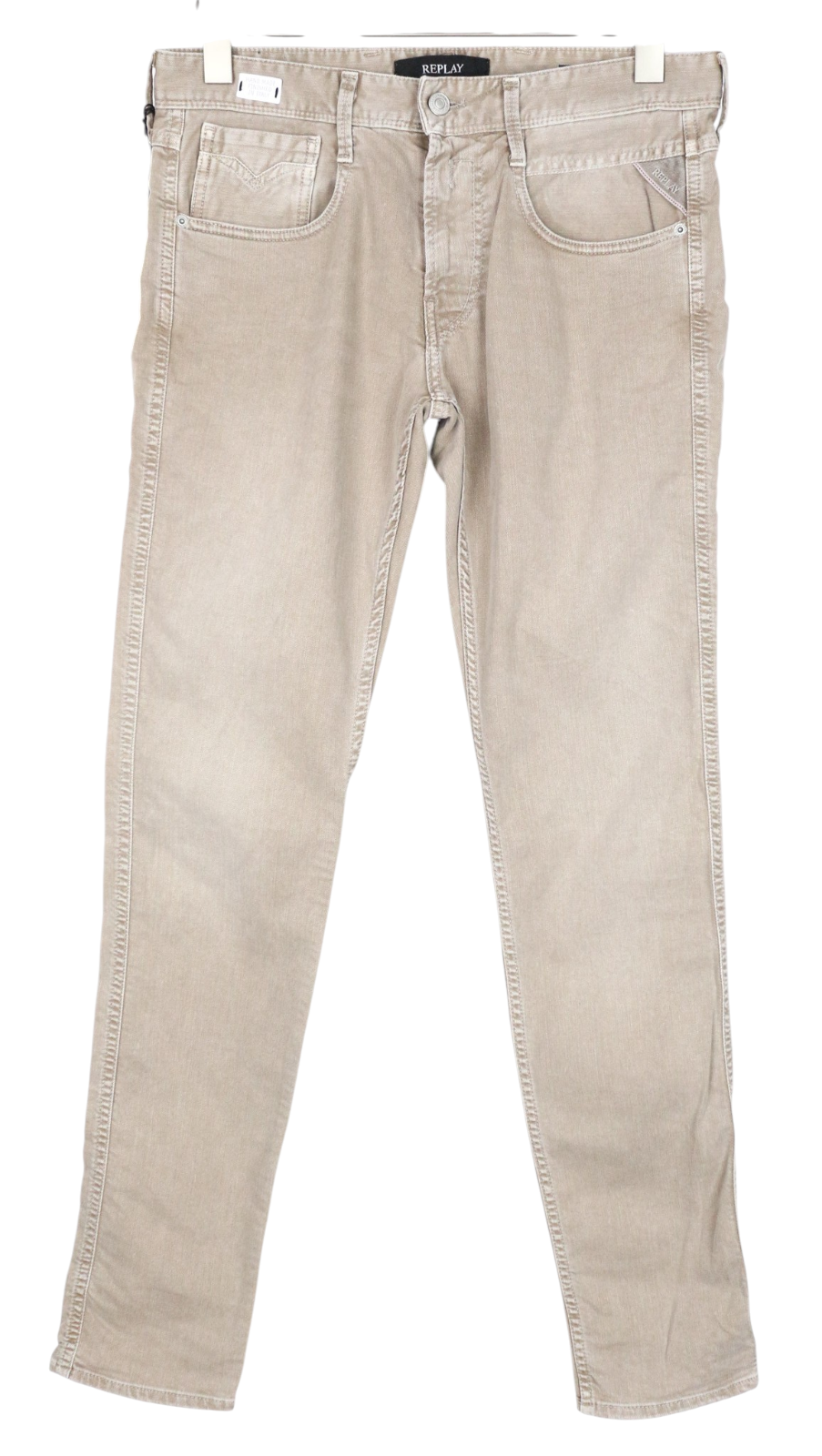 REPLAY Anbass Men Jeans W30/L32 Light Brown Slim Stretch Bull Denim Zip-Fly