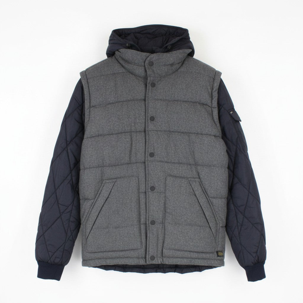 SCOTCH & SODA Men Jacket XL Dark Grey Melange Hooded Quilted Wool Blend Zip Up