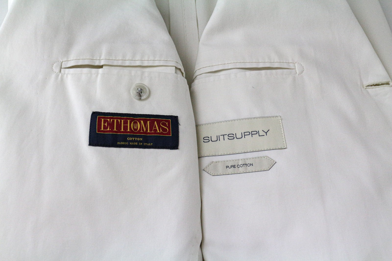 SUITSUPPLY Havana Men Suit UK38R Unlined Off-White Slim Fit Pure Cotton 2 Piece