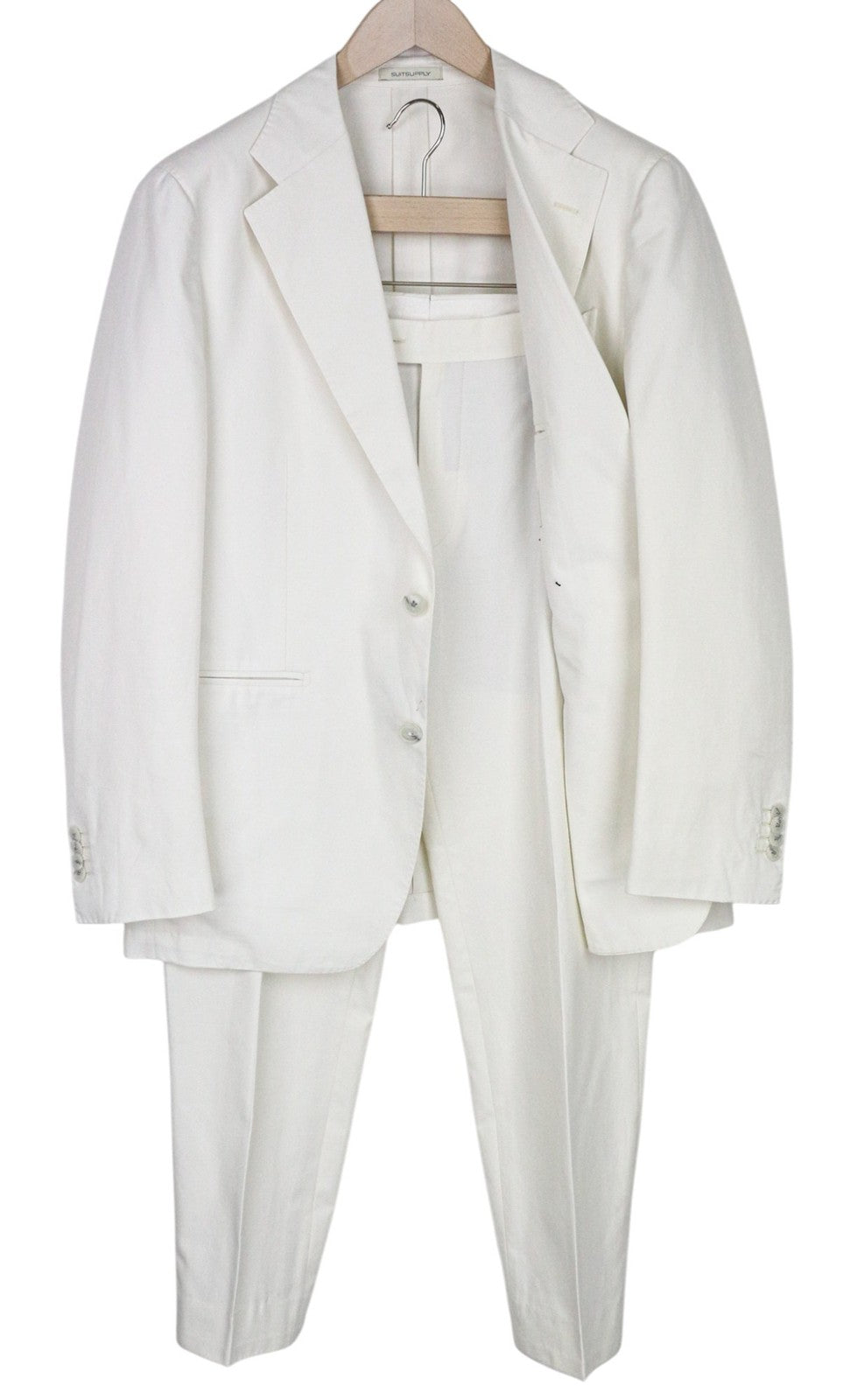 SUITSUPPLY Havana Men Suit UK42S Pleated Classic Off-White Slim Cotton 2 Piece