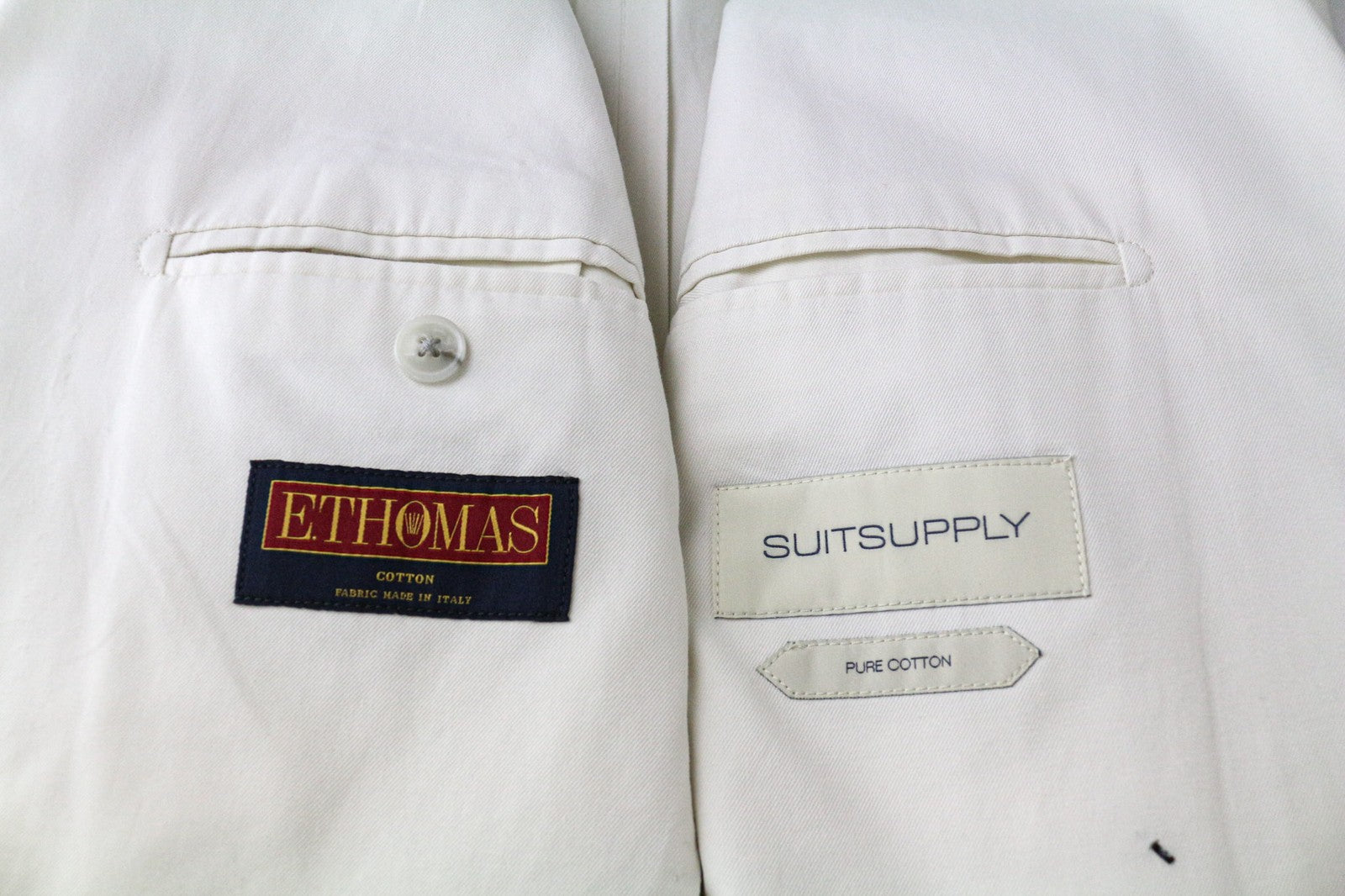 SUITSUPPLY Havana Men Suit UK42S Pleated Classic Off-White Slim Cotton 2 Piece