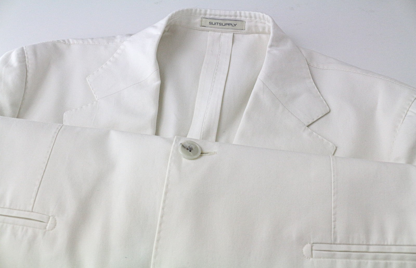 SUITSUPPLY Havana Men Suit UK42S Pleated Classic Off-White Slim Cotton 2 Piece
