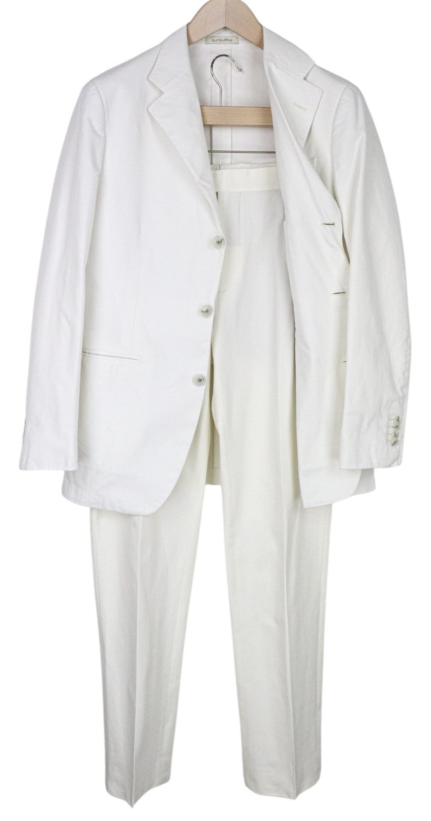 SUITSUPPLY Men Suit M Single-Breasted Unlined Classic Pleated Off-White 2 Piece